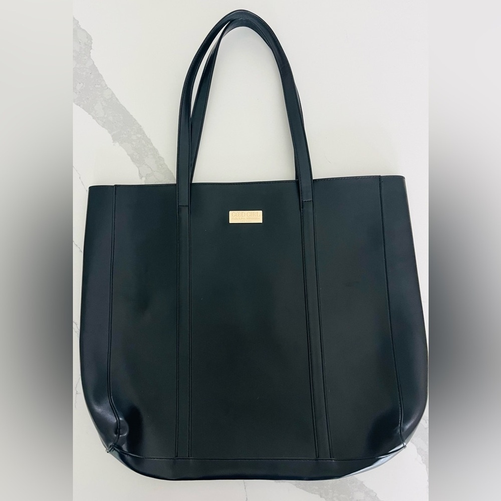 EUC Carolina Herrera Good Girl Faux Leather Black Tote Bag‎ Womens Large